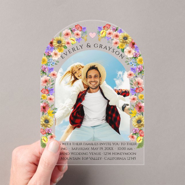 Invitaciones Acrílicas Boda de Flor Silvestre Boho Photo Arch (Insitu (portátil))