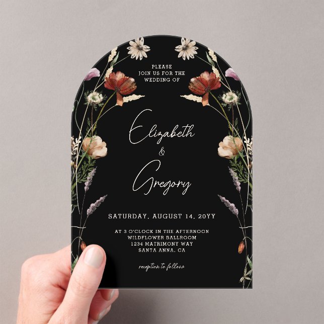 Invitaciones Acrílicas Boda de Flor Silvestre Negra (Insitu (portátil))