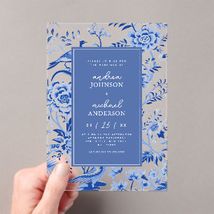 Invitaciones Acrílicas Boda de Floral Peacock Asiático de Chinoiserie