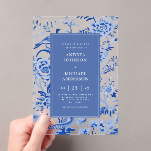 Invitaciones Acrílicas Boda de Floral Peacock Asiático de Chinoiserie