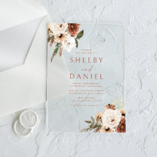 Invitaciones Acrílicas Boda de Flores Bohemias de Terracota Todas las Est