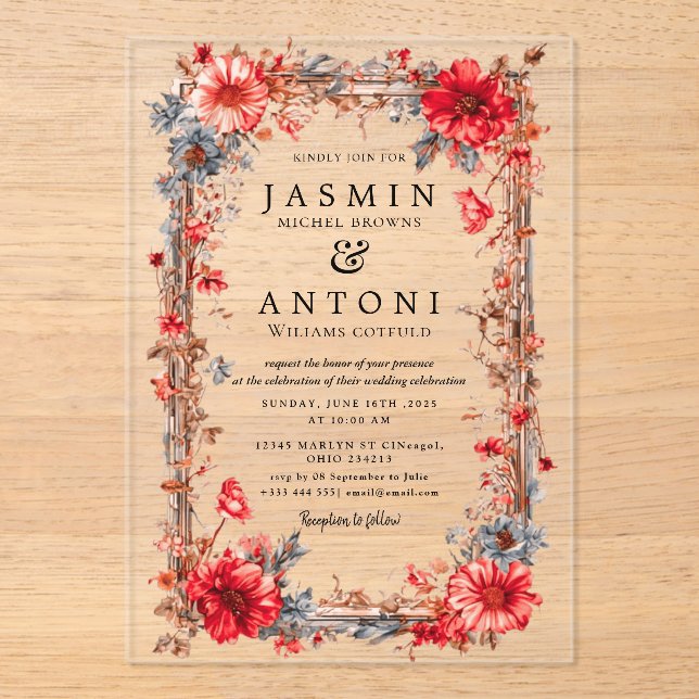 Invitaciones Acrílicas Boda de Flores Caen Foliage (Anverso)