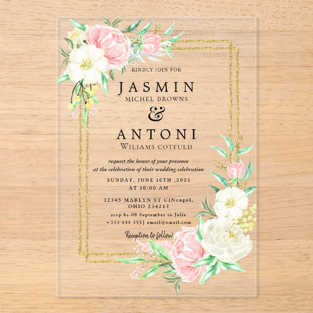 Invitaciones Acrílicas Boda de Flores Caen Foliage (Anverso)