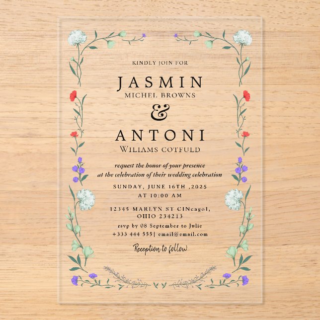 Invitaciones Acrílicas Boda de Flores Caen Foliage (Anverso)