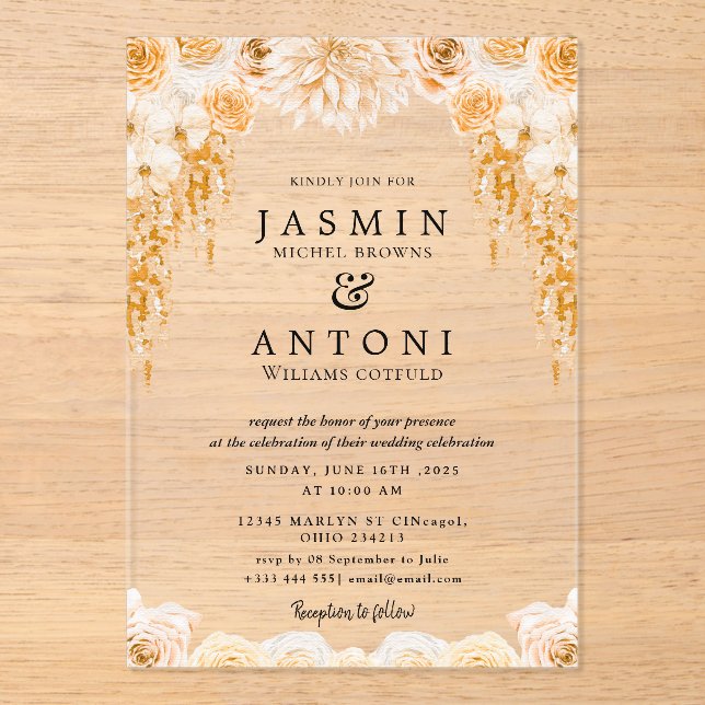 Invitaciones Acrílicas Boda de Flores Caen Foliage (Anverso)