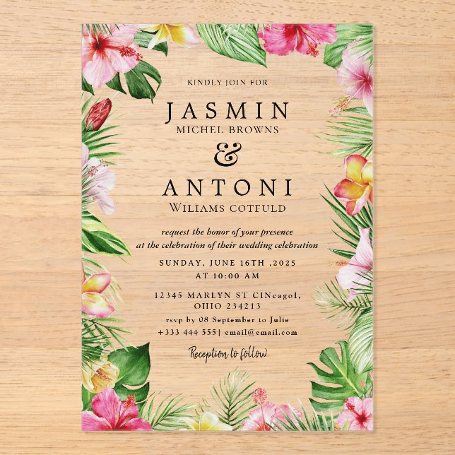 Invitaciones Acrílicas Boda de Flores Caen Foliage (Anverso)