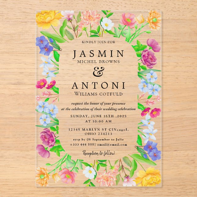 Invitaciones Acrílicas Boda de Flores Caen Foliage (Anverso)