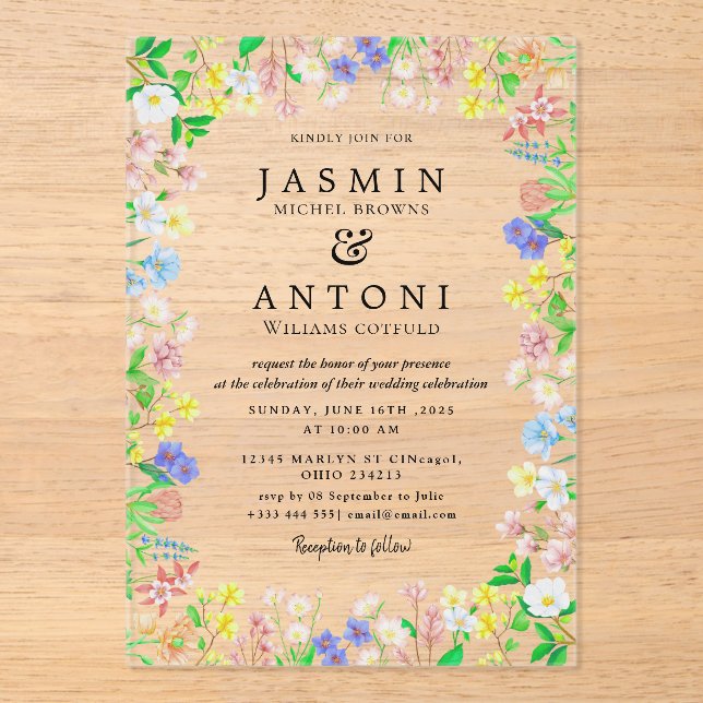 Invitaciones Acrílicas Boda de Flores Caen Foliage (Anverso)