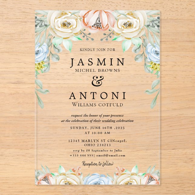 Invitaciones Acrílicas Boda de Flores Caen Foliage (Anverso)