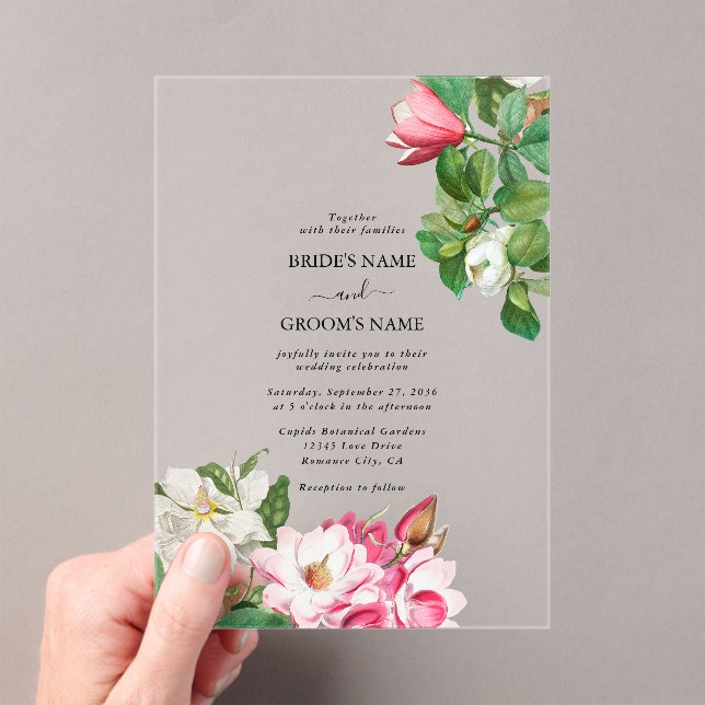 Invitaciones Acrílicas Boda de flores de acuarela de Magnolia (Insitu (portátil))
