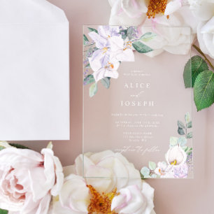 Invitaciones Acrílicas Boda de Flores de Acuarela Elegantes y Delicadas