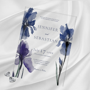 Invitaciones Acrílicas Boda de flores de iris azules modernos