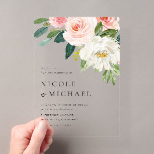 Invitaciones Acrílicas Boda de flores de jardín bonitas acuarela Primaver