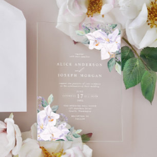 Invitaciones Acrílicas Boda de flores de primavera en acuarela elegante