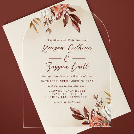 Invitaciones Acrílicas Boda de Flores de Terracota Rústica Caligrafía
