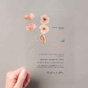 Invitaciones Acrílicas Boda de flores naranjas de prado amapola elegante