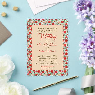 Invitaciones Acrílicas Boda de flores rojas elegantes