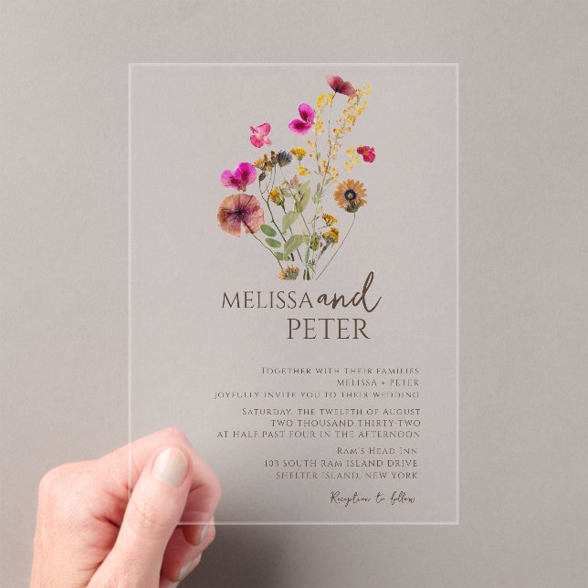 Invitaciones Acrílicas Boda de flores silvestres (Insitu (portátil))