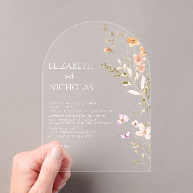 Invitaciones Acrílicas Boda de flores silvestres (Insitu (portátil))