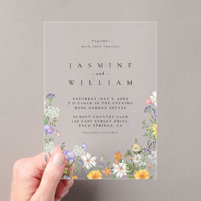 Invitaciones Acrílicas Boda de flores silvestres (Insitu (portátil))