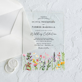 Invitaciones Acrílicas Boda de flores silvestres acuarela
