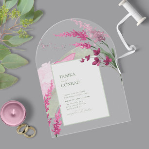 Invitaciones Acrílicas Boda de flores silvestres acuarela fucsia arco ID9