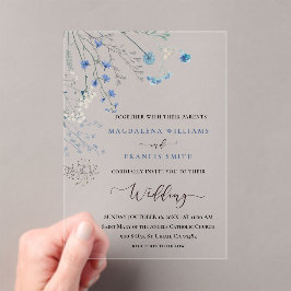Invitaciones Acrílicas boda de flores silvestres azules