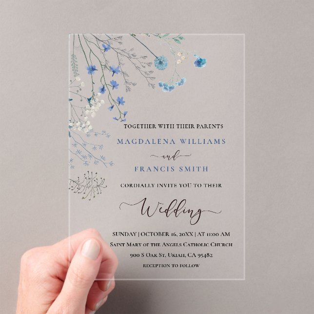 Invitaciones Acrílicas boda de flores silvestres azules (Insitu (portátil))