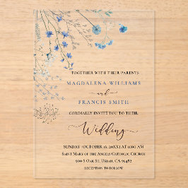 Invitaciones Acrílicas boda de flores silvestres azules