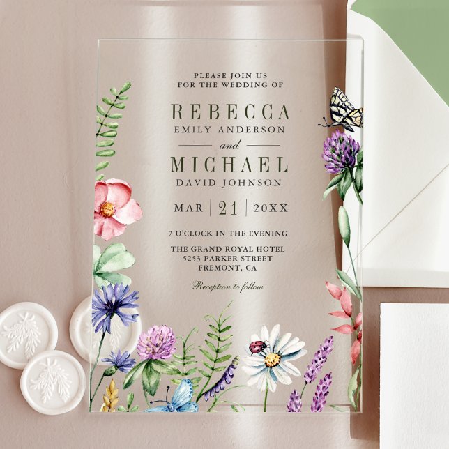 Invitaciones Acrílicas Boda de flores silvestres bohemio (Subido por el creador)