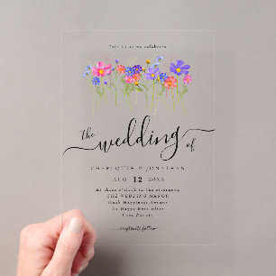 Invitaciones Acrílicas Boda de flores silvestres bohemio vibrante y color