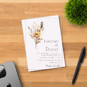 Invitaciones Acrílicas Boda de flores silvestres boho elegantes de otoño