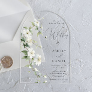 Invitaciones Acrílicas Boda de flores silvestres botánicas elegantes
