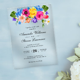 Invitaciones Acrílicas boda de flores silvestres brillantes de color moda