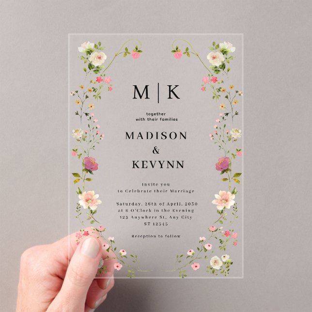 Invitaciones Acrílicas Boda de flores silvestres chic (Insitu (portátil))