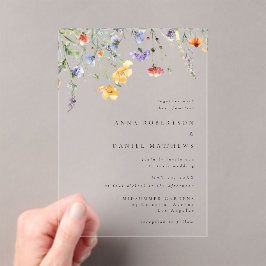Invitaciones Acrílicas Boda de flores silvestres coloridas