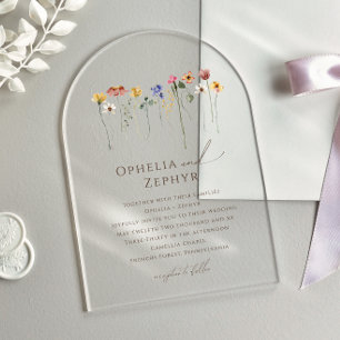 Invitaciones Acrílicas Boda de flores silvestres coloridas