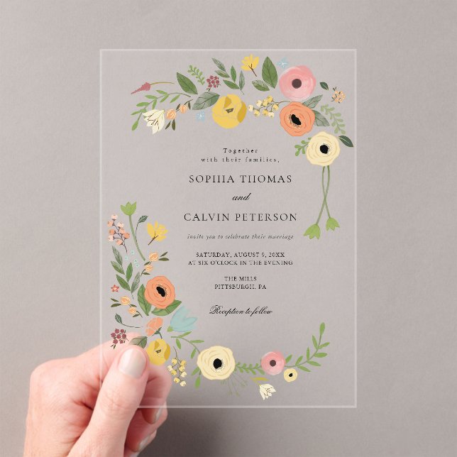 Invitaciones Acrílicas Boda de Flores Silvestres de Bohemia (Insitu (portátil))