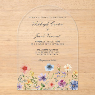 Invitaciones Acrílicas Boda de flores silvestres de jardín de primavera e