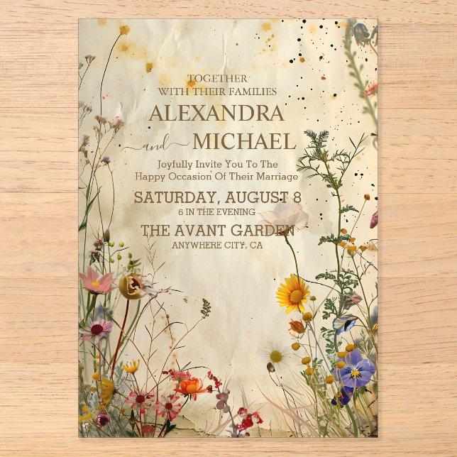 Invitaciones Acrílicas Boda de flores silvestres de otoño boho (Anverso)