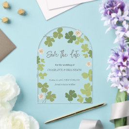 Invitaciones Acrílicas Boda de flores silvestres de primavera de trébol v