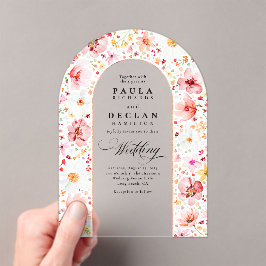 Invitaciones Acrílicas Boda de flores silvestres elegantes Boho Arco
