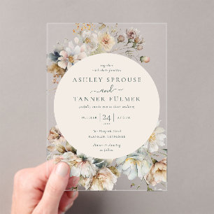 Invitaciones Acrílicas Boda de flores silvestres florales vintage elegant