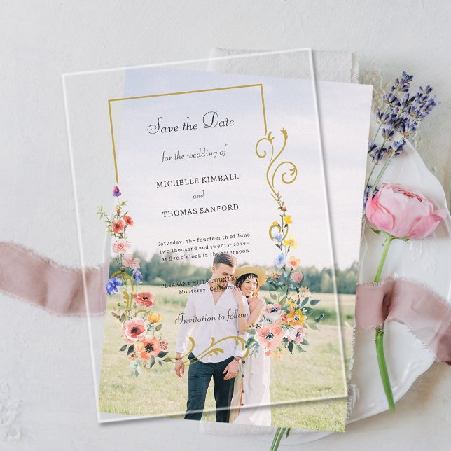 Invitaciones Acrílicas Boda de flores silvestres guardar la fecha (Subido por el creador)