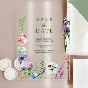 Invitaciones Acrílicas Boda de flores silvestres, guarden la fecha
