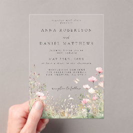 Invitaciones Acrílicas Boda de flores silvestres mariposa