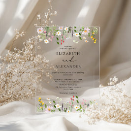 Invitaciones Acrílicas Boda de flores silvestres minimalista elegante