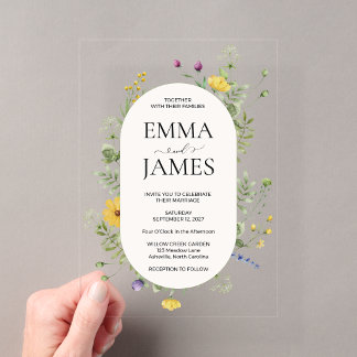 Invitaciones Acrílicas Boda de flores silvestres modernas elegante floral