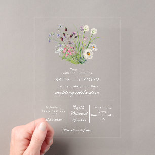 Invitaciones Acrílicas Boda de flores silvestres modernas transparentes