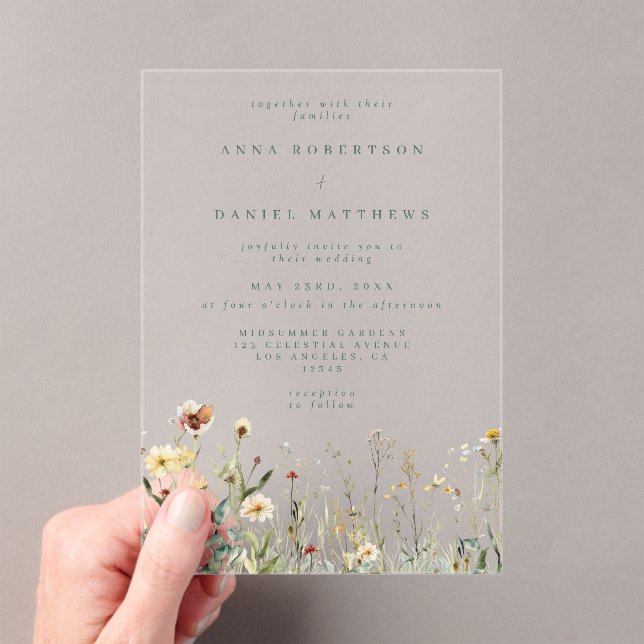 Invitaciones Acrílicas Boda de flores silvestres rusas (Insitu (portátil))